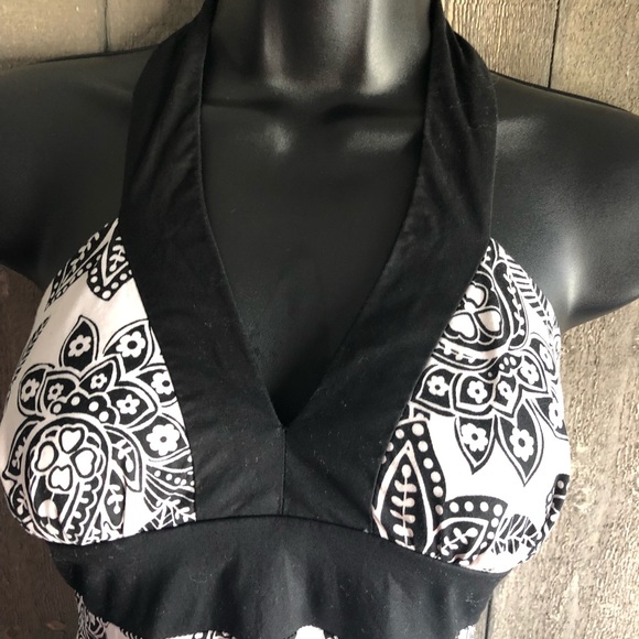 Speechless A-Line Halter Sundress Black White Print Cotton Spandex Blend Size 1 - Picture 4 of 9